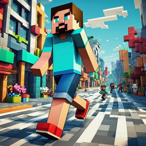 cinema 4d,minecraft,animated cartoon,3d render,elphi,render,action-adventure game,3d rendered,villagers,character animation,walking man,colorful city,play street,color is changable in ps,low-poly,adventure game,animation,crossroad,blocks,game art,Unique,Pixel,Pixel 03