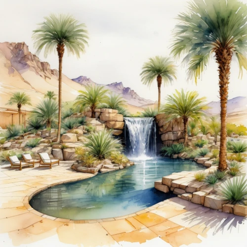 desert landscape,desert desert landscape,decorative fountains,landscape plan,landscapre desert safari,indian canyons golf resort,watercolor palm trees,fountain pond,landscape designers sydney,date palms,landscape background,indian canyon golf resort,water feature,timna park,landscape design sydney,palm garden,oasis,mineral spring,palm springs,garden pond,Illustration,Paper based,Paper Based 13