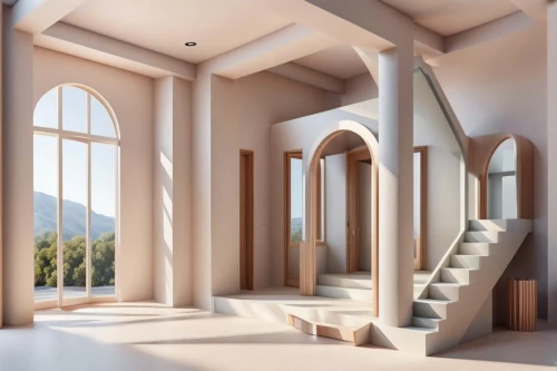 3d rendering,circular staircase,islamic architectural,arches,outside staircase,frame house,wooden windows,beautiful home,the threshold of the house,model house,archidaily,staircase,iranian architecture,art nouveau design,wooden beams,interior design,pillars,luxury home interior,build by mirza golam pir,dunes house