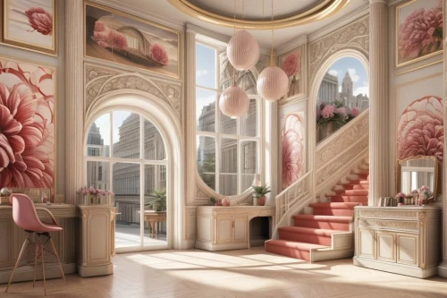 ornate room,beauty room,dandelion hall,interior design,the little girl's room,breakfast room,great room,luxury home interior,staircase,hallway,doll house,interior decoration,circular staircase,beautiful home,entrance hall,outside staircase,rococo,sitting room,flower wall en,marble palace