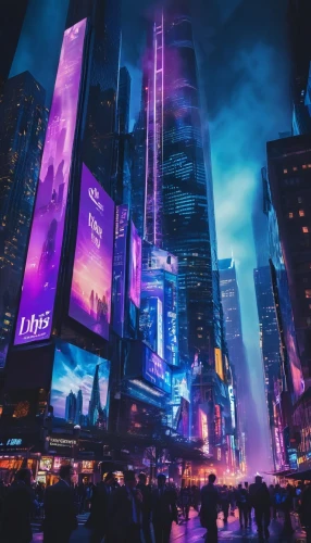 time square,times square,cyberpunk,city at night,metropolis,dystopian,new york,tribute in lights,ny,hong kong,purple wallpaper,colorful city,futuristic,ultraviolet,purpleabstract,nyc,hk,city lights,fantasy city,newyork,Illustration,Realistic Fantasy,Realistic Fantasy 37