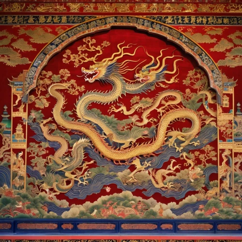 chinese dragon,potala,chinese clouds,tibetan,chinese temple,xi'an,bhutan,qinghai,hall of supreme harmony,potala palace,tapestry,lhasa,chinese screen,golden dragon,dragon palace hotel,feng shui,barongsai,oriental painting,painted dragon,diaojiaolou