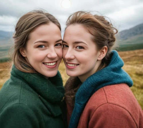 two girls,sisters,young women,shetlands,natural beauties,icelanders,mother and daughter,scottish,irish,mom and daughter,two friends,beautiful photo girls,young couple,portrait photographers,tartan colors,redheads,elves,beautiful women,women friends,pre-wedding photo shoot,Outdoor,Scotland