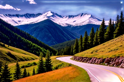 landscape background,mountain highway,mountain road,mountain pass,alpine route,mountain scene,mountainous landscape,background view nature,mountain landscape,alpine drive,steep mountain pass,background image,mountain range,mountain ranges,landscape mountains alps,cartoon video game background,salt meadow landscape,mountain slope,digital background,winding roads,Illustration,Black and White,Black and White 14