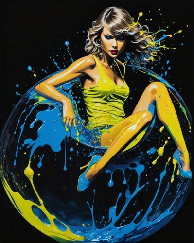 neon body painting,bodypainting,sprint woman,hoop (rhythmic gymnastics),yellow and blue,effect pop art,ball (rhythmic gymnastics),body painting,bodypaint,yellow,canary,glass painting,cmyk,pop art colors,chalk drawing,pop art effect,yellow background,cool pop art,circle paint,yellow color,Conceptual Art,Graffiti Art,Graffiti Art 08