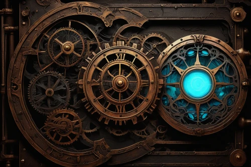 iron door,clockmaker,grandfather clock,steampunk gears,ship's wheel,portal,clockwork,astronomical clock,steampunk,old door,steel door,the door,rusty door,watchmaker,cog,combination lock,door lock,key hole,ships wheel,cogs,Illustration,Realistic Fantasy,Realistic Fantasy 12