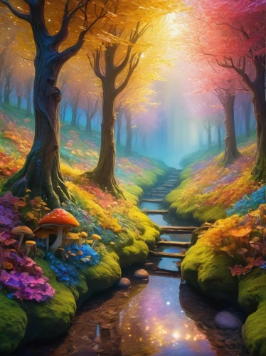 fantasy landscape,mushroom landscape,fairy forest,fantasy picture,fairy world,landscape background,cartoon video game background,fairytale forest,the mystical path,autumn landscape,forest landscape,autumn forest,autumn background,fairy village,forest path,forest of dreams,children's background,enchanted forest,3d fantasy,pathway,Art,Artistic Painting,Artistic Painting 03