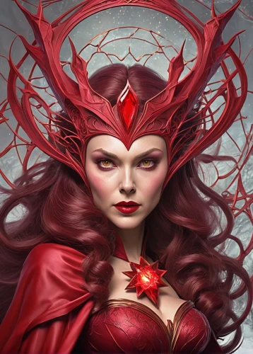 scarlet witch,queen of hearts,the enchantress,fantasy woman,darth talon,sorceress,fantasy portrait,evil fairy,fantasy art,red magnolia,lady in red,red rose,red chief,crimson,devil,red,evil woman,red super hero,heart with crown,red lantern,Illustration,Realistic Fantasy,Realistic Fantasy 02