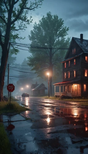 croft,farmstead,red barn,homestead,eerie,lonely house,motel,dusk,weather-beaten,rural,new england style house,atmosphere,farmhouse,the farm,neighborhood,ominous,evening atmosphere,outskirts,tavern,atmospheric,Photography,General,Realistic