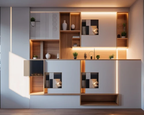 room divider,under-cabinet lighting,shelving,bookcase,shelves,wooden shelf,storage cabinet,bookshelf,bookshelves,modern decor,shared apartment,an apartment,walk-in closet,wall lamp,cupboard,cabinets,pantry,smart home,dark cabinetry,kitchen cabinet,Photography,General,Realistic