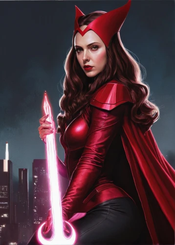 scarlet witch,darth talon,red super hero,red cape,super heroine,wanda,evil woman,fantasy woman,the enchantress,huntress,red,sorceress,sci fiction illustration,red coat,red riding hood,vampire woman,samara,magneto-optical drive,magneto-optical disk,maraschino,Illustration,Realistic Fantasy,Realistic Fantasy 07