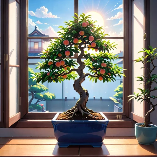 tangerine tree,growing mandarin tree,bonsai tree,bonsai,maple bonsai,persimmon tree,orange tree,strawberry tree,potted tree,citrus plant,fruit tree,the japanese tree,kumquat,small tree,flourishing tree,peach tree,kumquats,tropical tree,lemon tree,lantern plant,Anime,Anime,Realistic