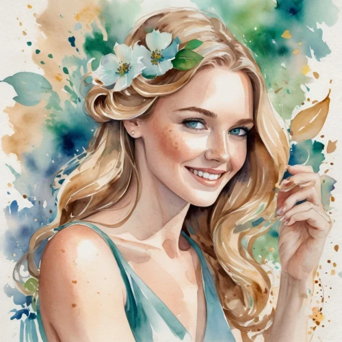 flower fairy,elsa,flower painting,girl in flowers,hydrangea,beautiful girl with flowers,watercolor floral background,spring crown,hydrangeas,vanessa (butterfly),flower crown,blooming wreath,boho art,watercolor wreath,floral background,watercolor women accessory,fairy,watercolor background,blue hydrangea,faerie,Illustration,Paper based,Paper Based 25