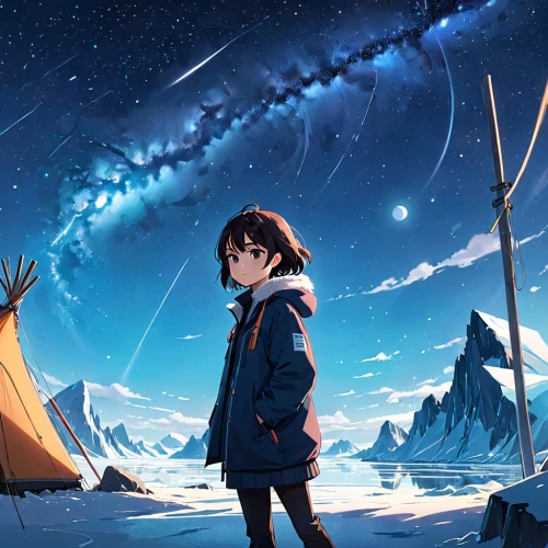 starry sky,falling stars,yuki nagato sos brigade,falling star,stargazing,meteor,star sky,meteor shower,north star,astronomer,the night sky,night sky,shooting star,perseids,moon and star background,cg artwork,star winds,clear night,shooting stars,the stars,Anime,Anime,Realistic