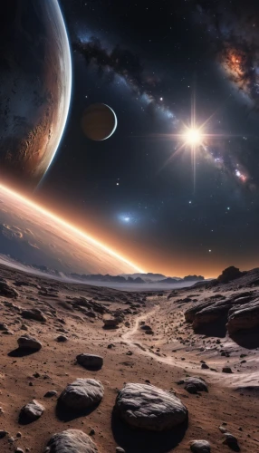 planetary system,alien planet,space art,galilean moons,lunar landscape,alien world,exoplanet,astronomy,planets,celestial bodies,inner planets,the solar system,binary system,saturnrings,pluto,moon and star background,orbiting,solar system,planet eart,futuristic landscape,Photography,General,Realistic