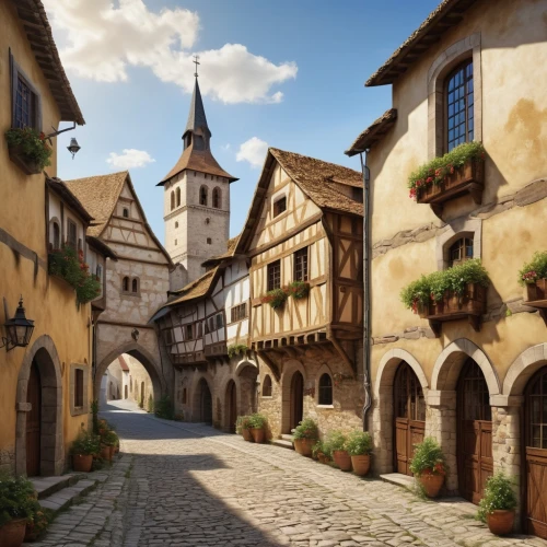 rothenburg,medieval street,medieval town,medieval architecture,bamberg,alsace,franconian switzerland,sighisoara,styria,half-timbered houses,eguisheim,sibiu,the cobbled streets,south tyrol,thun,medieval,to staufen,historic old town,medieval market,knight village,Photography,General,Realistic