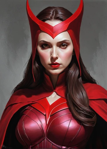 scarlet witch,red super hero,devil,evil woman,red,fantasy woman,wanda,super heroine,red cape,red chief,darth talon,head woman,vampire woman,red tunic,huntress,lady in red,red coat,goddess of justice,magneto-optical disk,captain marvel,Illustration,Realistic Fantasy,Realistic Fantasy 07