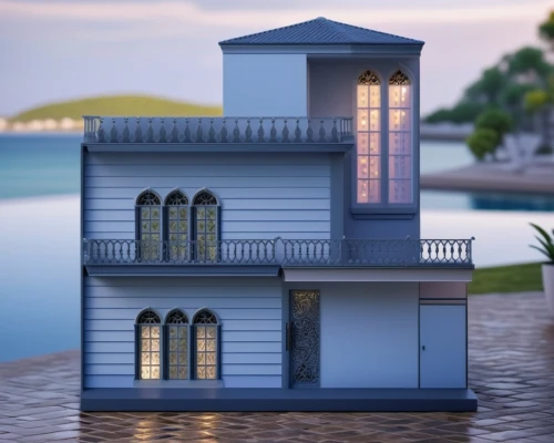 miniature house,model house,house by the water,beach house,doll house,beachhouse,3d rendering,two story house,small house,holiday villa,beach hut,cube stilt houses,dolls houses,3d render,luxury real estate,inverted cottage,build by mirza golam pir,modern house,3d model,luxury property,Photography,General,Commercial