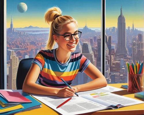 sci fiction illustration,office worker,girl studying,accountant,girl at the computer,bookkeeper,blonde woman reading a newspaper,receptionist,night administrator,secretary,correspondence courses,businesswoman,nine-to-five job,bussiness woman,administrator,neon human resources,place of work women,white-collar worker,women in technology,blur office background,Conceptual Art,Sci-Fi,Sci-Fi 16