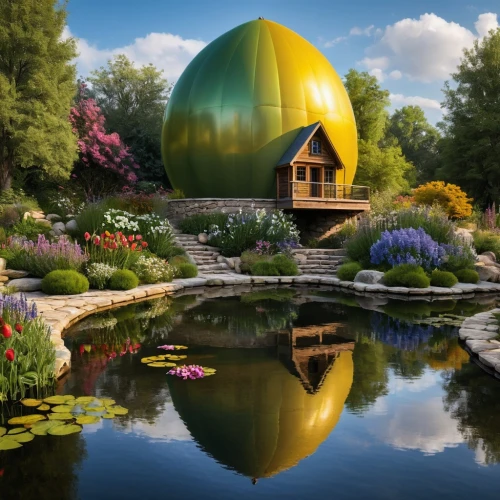 persian norooz,summer house,home landscape,eco hotel,fairy tale castle,house in the forest,summer cottage,globe flower,fairytale castle,beautiful home,round hut,roof domes,flower dome,nature garden,garden buildings,olympiapark,home of apple,yellow garden,greenhouse cover,giverny,Photography,General,Natural