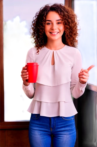 woman drinking coffee,holding cup,social,barista,woman eating apple,cup,girl with cereal bowl,tea,women clothes,in a shirt,red background,long-sleeved t-shirt,office cup,woman at cafe,women's clothing,on a red background,commercial,portrait background,coffee background,blur office background,Photography,Documentary Photography,Documentary Photography 30