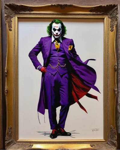 joker,framed paper,paper art,halloween frame,framed,supervillain,popular art,purple frame,cool pop art,ringmaster,holding a frame,bodypainting,art,hand-painted,figure of justice,plastic arts,hand painted,custom portrait,effect pop art,modern pop art,Art,Classical Oil Painting,Classical Oil Painting 04