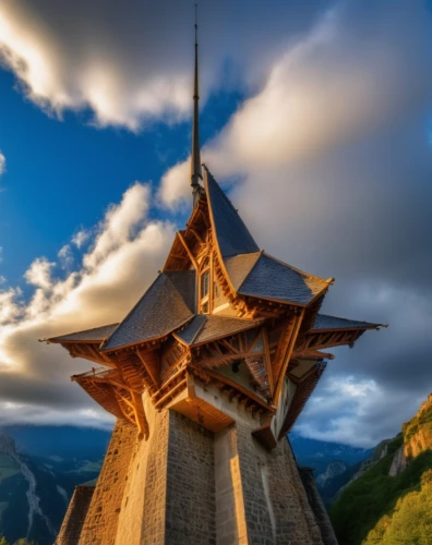 stave church,wooden church,carpathians,bran castle,russian pyramid,high alps,tatra mountains,dracula castle,prislop monastery,brasov,romania,carpathian bells,stone pagoda,thai temple,the russian border mountains,eastern europe,belfry,lotus temple,transylvania,lookout tower,Photography,General,Realistic