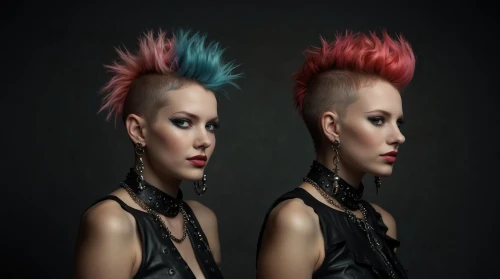 mohawk hairstyle,punk design,mohawk,punk,streampunk,artificial hair integrations,rockabilly style,asymmetric cut,pink double,photoshop manipulation,pompadour,pixie-bob,image manipulation,vamps,neon arrows,split personality,symmetric,skillet,photo manipulation,pink hair