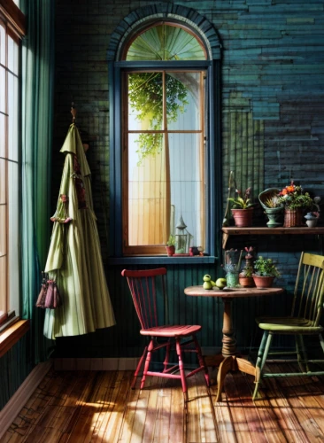 vintage kitchen,victorian kitchen,wooden windows,winter window,window with shutters,wood window,antique table,kitchen interior,wooden shutters,kitchen,victorian table and chairs,the kitchen,watercolor tea shop,the little girl's room,colored pencil background,country cottage,dining room,window treatment,bay window,french windows