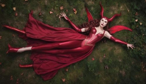 scarlet witch,red riding hood,dryad,little red riding hood,fae,red magnolia,the enchantress,ballerina in the woods,blood maple,red cape,conceptual photography,scarlet oak,rusalka,faery,fallen petals,red tunic,faerie,red gown,sorceress,lady in red,Illustration,Realistic Fantasy,Realistic Fantasy 02