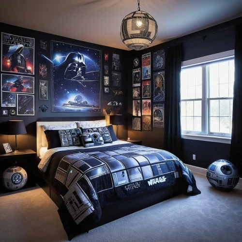 boy's room picture,great room,duvet cover,sleeping room,first order tie fighter,kids room,bedding,tie fighter,children's bedroom,millenium falcon,star wars,tie-fighter,little man cave,bedroom,darth vader,starwars,baby room,home cinema,modern room,bed linen,Illustration,Realistic Fantasy,Realistic Fantasy 15