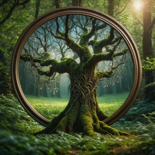 circle around tree,celtic tree,wood mirror,mirror in the meadow,bicycle wheel,circle shape frame,magic tree,round frame,round autumn frame,tree of life,knothole,fantasy picture,magic mirror,parabolic mirror,circular puzzle,oval frame,enchanted forest,life is a circle,arbor day,wooden rings,Photography,General,Fantasy