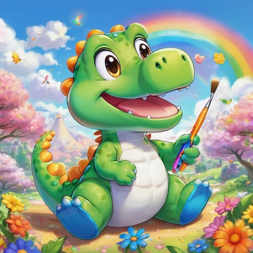 kawaii frog,rainbow background,yoshi,frog background,kawaii frogs,wonder gecko,rainbow pencil background,spring background,children's background,frog king,frog prince,cute cartoon character,flower animal,pot of gold background,springtime background,flowers png,little crocodile,cute cartoon image,true frog,frog through,Illustration,Japanese style,Japanese Style 02