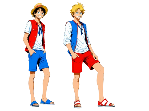 anime japanese clothing,summer clothing,sports uniform,red and blue,onepiece,boys fashion,trainers,straw hats,three primary colors,fashion models,young swimmers,summer items,fashionable clothes,summer icons,codes,sportswear,png transparent,red-blue,partnerlook,white blue red,Illustration,Black and White,Black and White 04