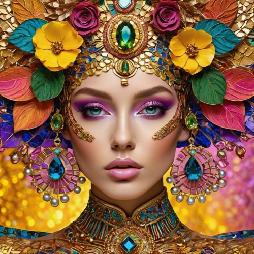 masquerade,oriental princess,golden wreath,golden mask,beauty face skin,boho art,fairy peacock,venetian mask,adornments,fantasy portrait,woman face,women's cosmetics,fantasy art,headdress,brazil carnival,asian costume,gold and purple,jeweled,cleopatra,golden passion flower butterfly,Photography,General,Commercial