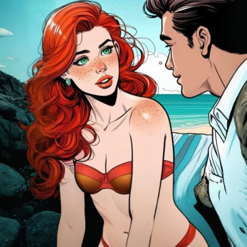 poison ivy,valentine day's pin up,ariel,aquaman,redheads,valentine pin up,beach background,honeymoon,little mermaid,redhair,red-haired,hypersexuality,mary jane,red head,harley,femme fatale,red hair,fantasy woman,retro woman,muah
