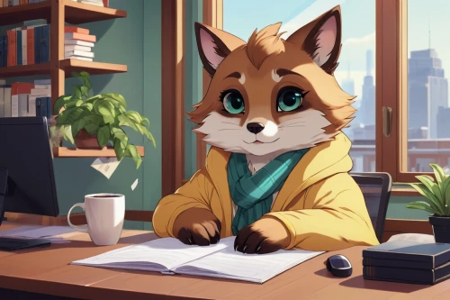 paperwork,tutor,office worker,cute fox,girl studying,tutoring,secretary,working animal,desk,assistant,writer,in a working environment,study,studying,business appointment,author,adorable fox,study room,fluffy diary,business time,Illustration,Paper based,Paper Based 12