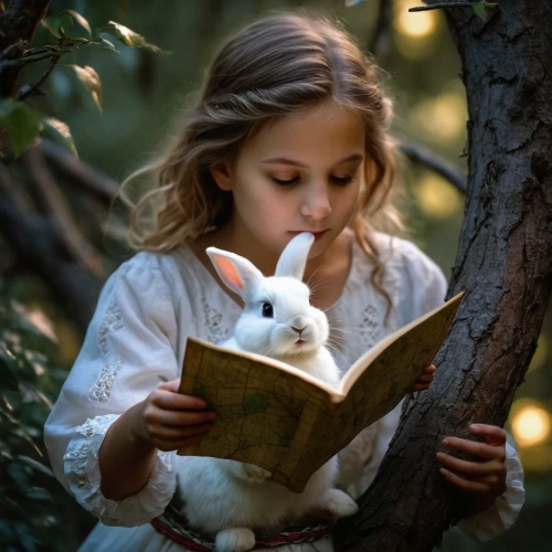 little girl reading,children's fairy tale,child with a book,peter rabbit,european rabbit,a collection of short stories for children,fairy tales,white rabbit,little rabbit,a fairy tale,fairy tale,alice in wonderland,read a book,little bunny,rabbits and hares,magic book,readers,hans christian andersen,bookworm,childrens books,Photography,General,Fantasy