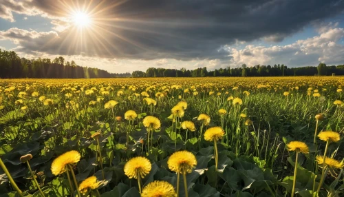 dandelion field,dandelion meadow,field of rapeseeds,daffodil field,sunflower field,dandelions,flower field,flying dandelions,field of flowers,flowers field,dandelion background,blooming field,meadow landscape,taraxacum officinale,taraxacum,yellow daisies,spring meadow,sun flowers,flowering meadow,meadow flowers,Photography,General,Realistic