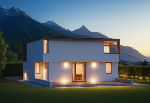3d rendering,smart home,modern house,smarthome,ramsau,render,3d render,smart house,prefabricated buildings,heat pumps,house in mountains,house shape,landscape lighting,watzmann southern tip,thermal insulation,home landscape,visual effect lighting,modern architecture,small house,miniature house,Photography,General,Realistic