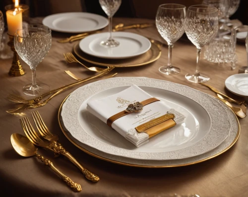 place setting,table setting,tablescape,dinnerware set,cream and gold foil,exclusive banquet,gold foil and cream,silver cutlery,christmas gold foil,gold foil christmas,tableware,fine dining restaurant,golden weddings,wedding banquet,table arrangement,flatware,table decorations,serveware,christmas menu,table cards,Illustration,Abstract Fantasy,Abstract Fantasy 06