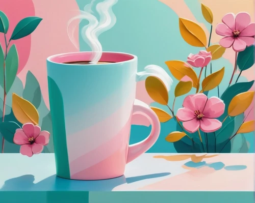 coffee tea illustration,low poly coffee,floral with cappuccino,coffee background,floral digital background,floral background,flower tea,pink floral background,flower painting,floral mockup,blooming tea,tulip background,tropical floral background,background vector,flower background,floral composition,teal digital background,retro flowers,colored pencil background,tea flowers,Conceptual Art,Oil color,Oil Color 25