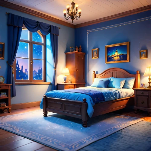 blue room,great room,ornate room,sleeping room,bedroom,danish room,guestroom,guest room,boy's room picture,blue pillow,four poster,blue lamp,four-poster,children's bedroom,victorian,wade rooms,blue hour,boutique hotel,bedding,the little girl's room,Anime,Anime,Cartoon