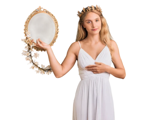 makeup mirror,magic mirror,the mirror,mirror,outside mirror,laurel wreath,wood mirror,exterior mirror,parabolic mirror,mirror frame,bridal clothing,doll looking in mirror,in the mirror,the angel with the veronica veil,mirror reflection,girl in white dress,girl on a white background,women's clothing,door mirror,white dress,Illustration,Vector,Vector 15
