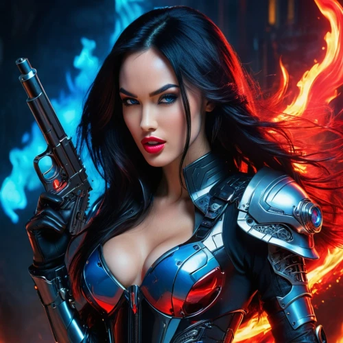 fantasy woman,woman holding gun,wonderwoman,female warrior,fire background,girl with gun,wonder woman,black widow,femme fatale,fantasy art,hard woman,girl with a gun,huntress,super heroine,scarlet witch,woman fire fighter,fire angel,superhero background,fire siren,sci fiction illustration,Conceptual Art,Sci-Fi,Sci-Fi 03