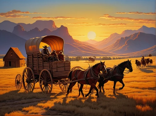 covered wagon,old wagon train,stagecoach,horse trailer,american frontier,straw carts,straw cart,wooden wagon,ox cart,horse drawn,horse-drawn,wooden carriage,western riding,horse and buggy,horse and cart,handcart,wild west,horse-drawn carriage,wagons,travel trailer poster,Art,Classical Oil Painting,Classical Oil Painting 38
