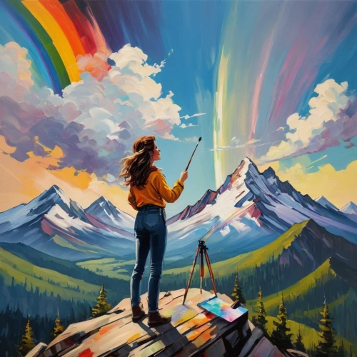 rainbow background,colorful background,the spirit of the mountains,painting technique,world digital painting,rainbow clouds,art painting,rainbow pencil background,mountain scene,landscape background,creative background,rainbow and stars,background colorful,church painting,prism,high mountains,musical background,color fields,painting,arête,Conceptual Art,Oil color,Oil Color 08