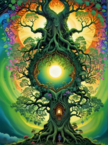 colorful tree of life,celtic tree,tree of life,magic tree,flourishing tree,the branches of the tree,earth chakra,tangerine tree,mother earth,sacred fig,psychedelic art,bodhi tree,shamanism,green tree,tree torch,anahata,mantra om,fractals art,oak tree,tree,Illustration,Paper based,Paper Based 09