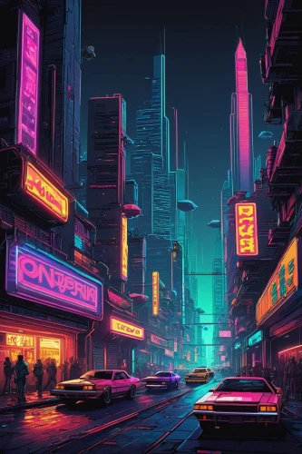 cyberpunk,cityscape,neon arrows,tokyo city,colorful city,shanghai,80s,80's design,tokyo,fantasy city,neon,shinjuku,metropolis,neon ghosts,kowloon,urban,city at night,evening city,hong kong,taipei,Illustration,Realistic Fantasy,Realistic Fantasy 25