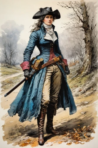woman holding gun,tower flintlock,frock coat,naval officer,women clothes,patriot,the hat-female,cape dutch,quarterstaff,the sandpiper general,costume design,musketeer,george washington,women's clothing,winemaker,girl with gun,the hat of the woman,military officer,gunfighter,east-european shepherd,Conceptual Art,Oil color,Oil Color 06